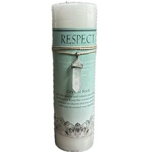 Reiki energy-infused white candle with crystal pendant